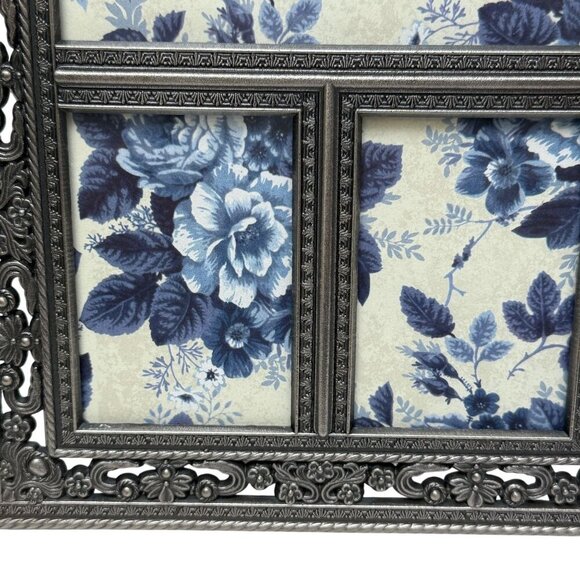 Vintage Photo Frame Antiqued Silvertone Openwork Scroll 8.75" High Made in Korea - Picture 3 of 7